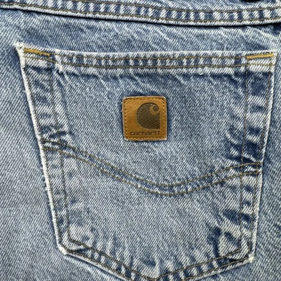 Vtg Carhartt Flannel Lined Jeans Mens 36x30 Light Blue Dungaree Work Distressed‎ - Picture 2 of 16